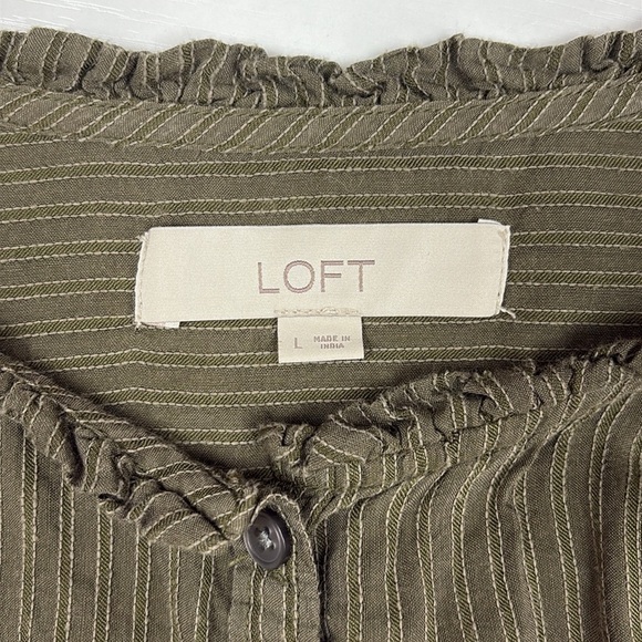 Ann Taylor LOFT Woven Striped Boxy Button Down Oversized Shirt Green Large - Picture 9 of 10